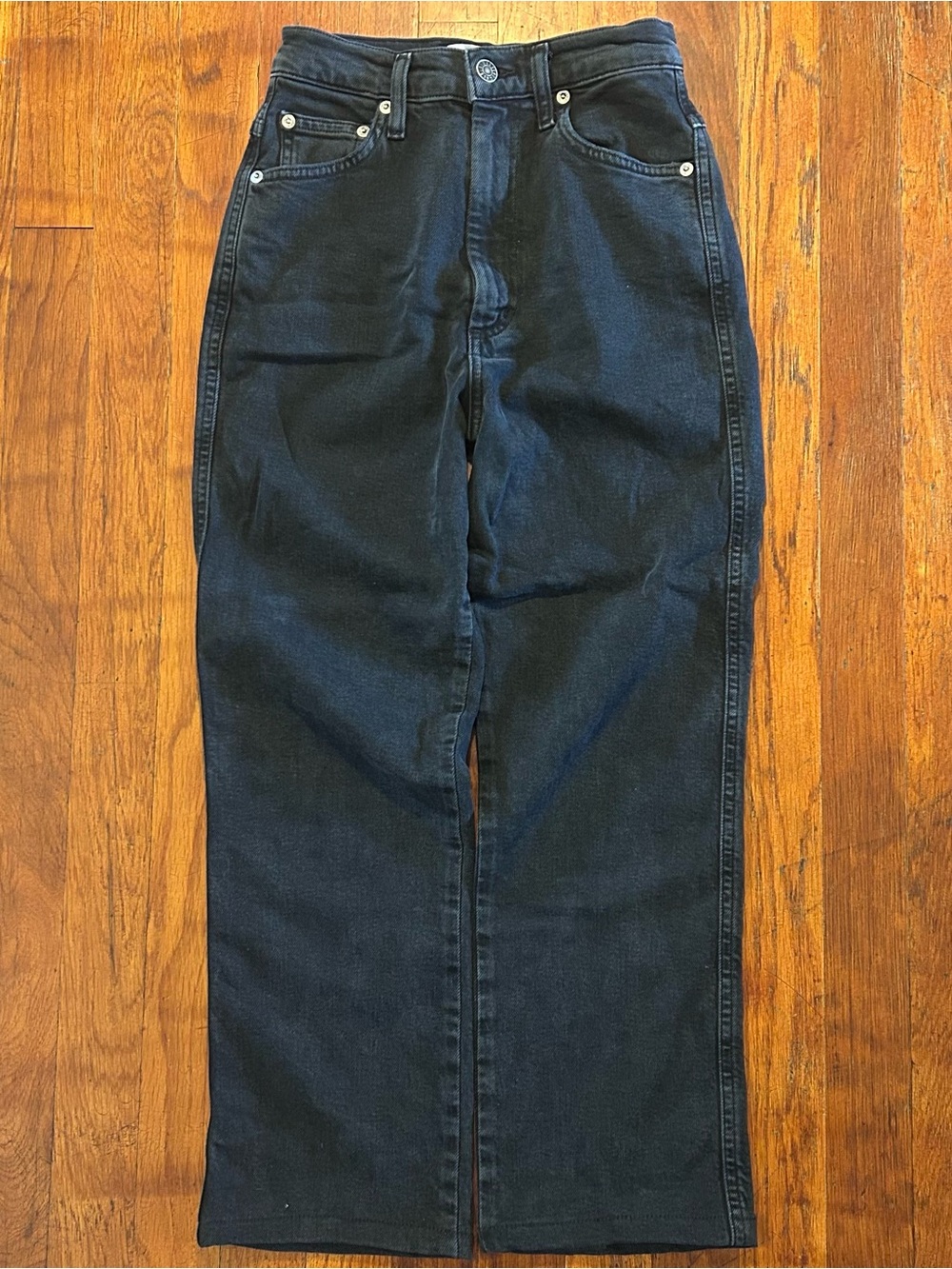 AGOLDE Pinch Waist High Rise Straight Leg Zip Fly Cotton Black Denim Jeans 23
